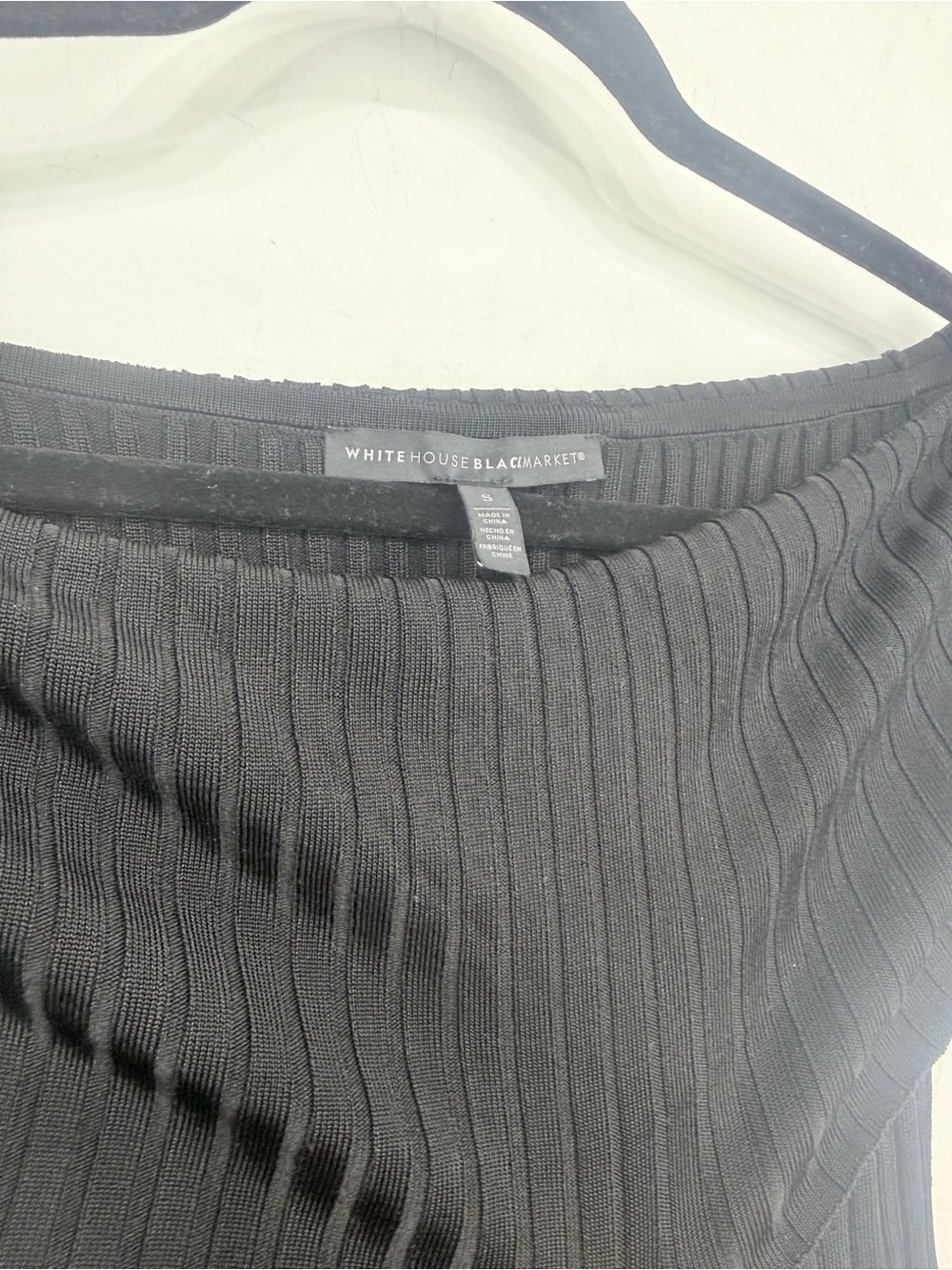 White House Black Market Black Ribbed Knit Off Shoulder Side Tie Crop Sweater - Picture 11 of 13